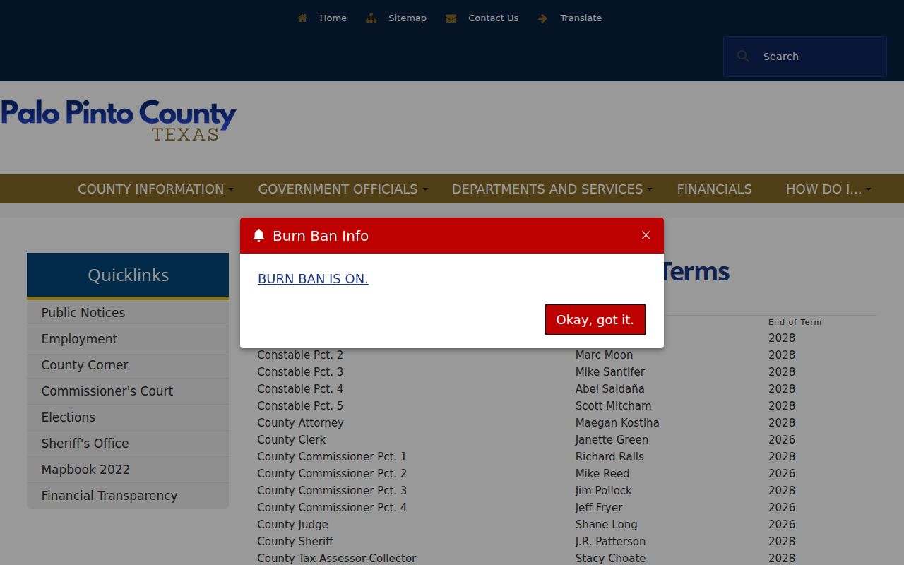 Graford criminal history county officials and Justice Court routing