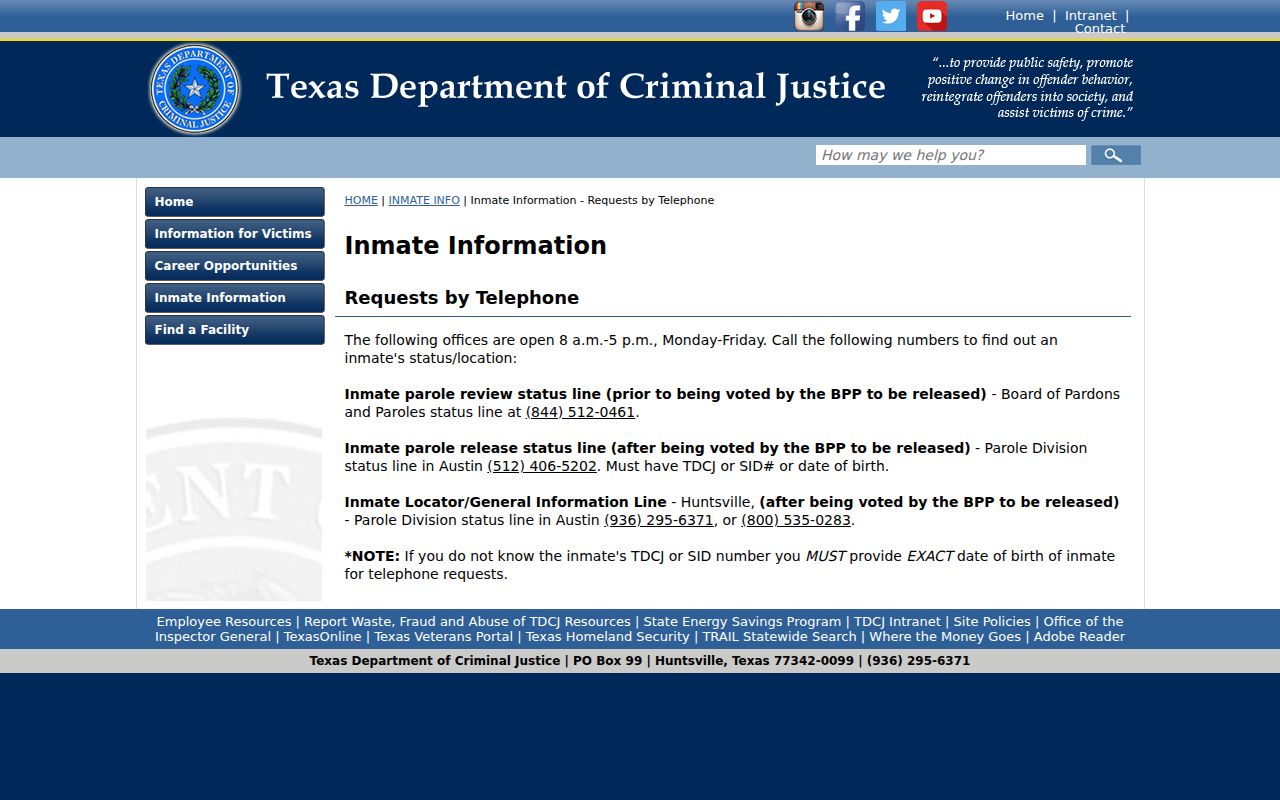 Graford criminal history state custody telephone lookup