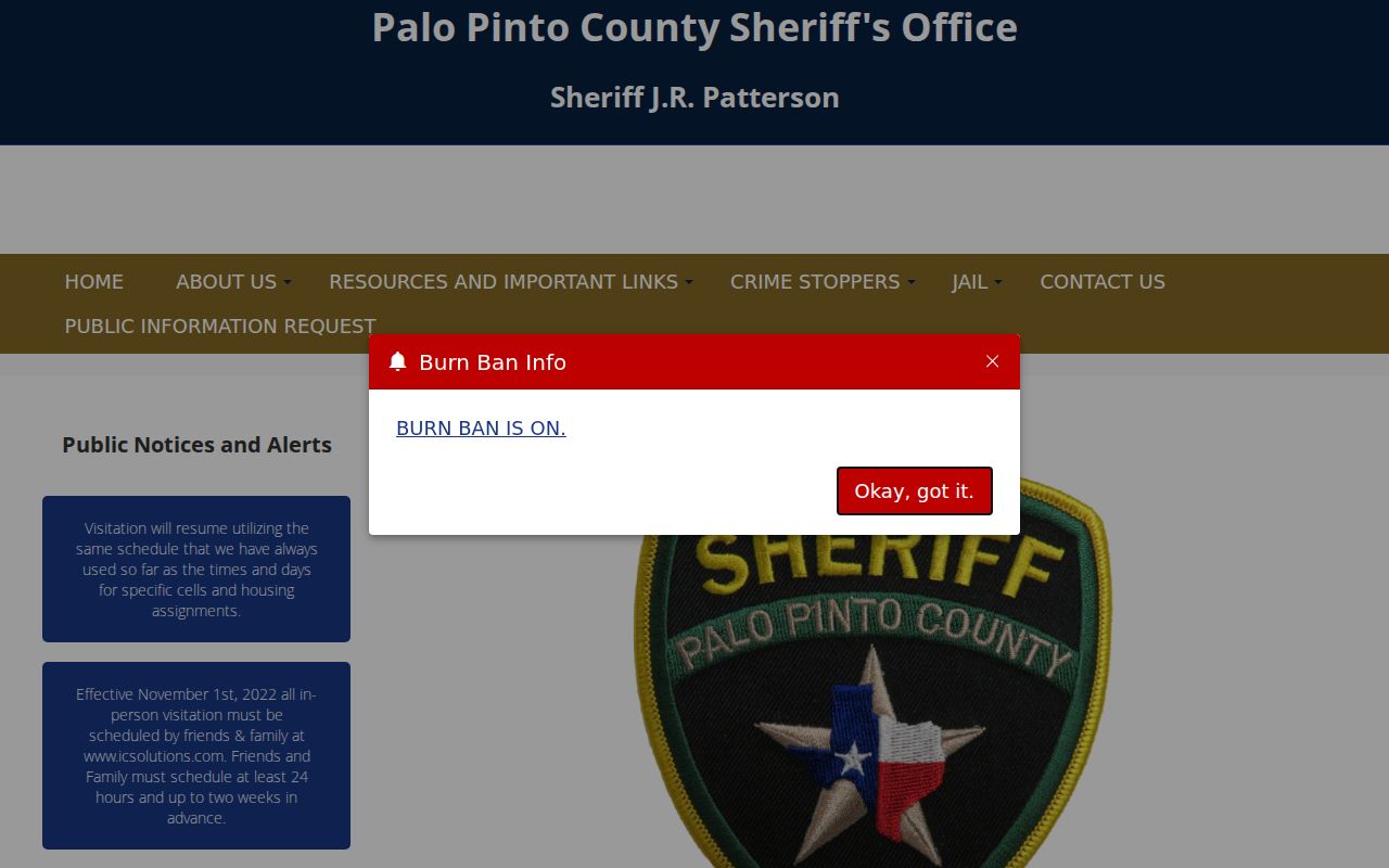 Palo Pinto County arrest history Sheriff office and jail page