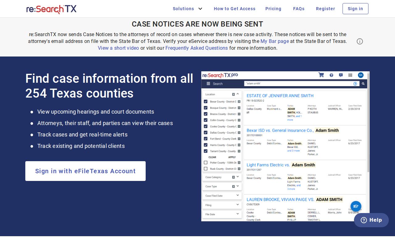 re:SearchTX platform for Palo Pinto County criminal court cases