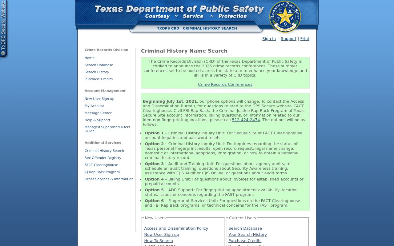 Palo Pinto County criminal records DPS public search interface