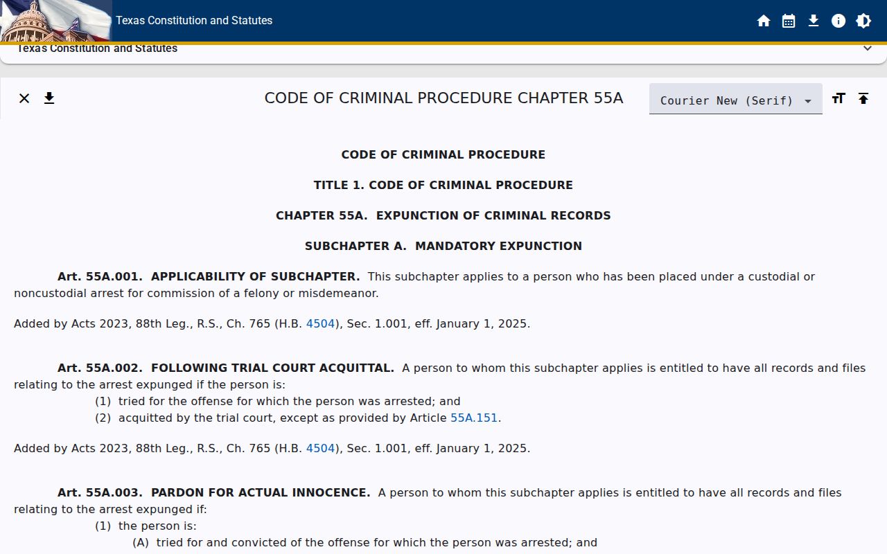 Palo Pinto County criminal records Texas expunction Chapter 55A