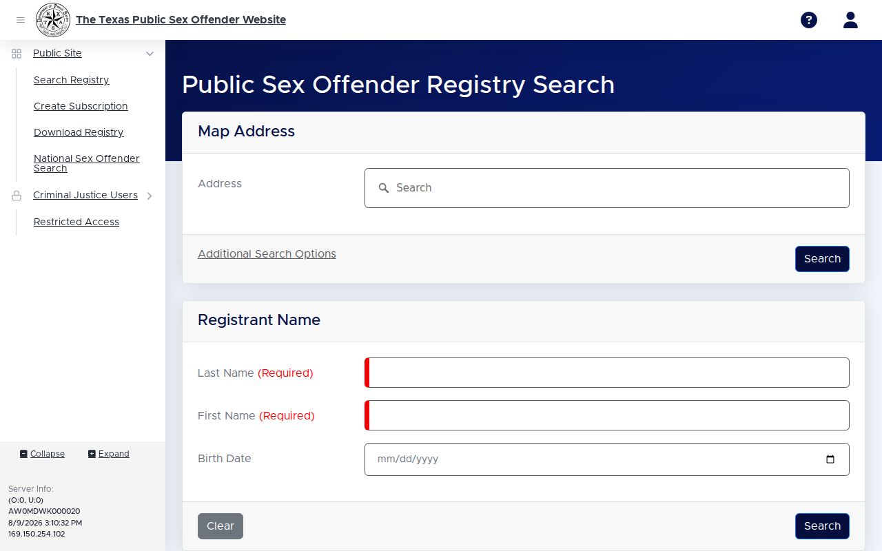 Texas registry search for a Palo Pinto County sex offender check